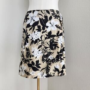 Vintage Y2K Black White Khaki Floral Cotton Wrap Mini Skirt Resort Coastal 14
